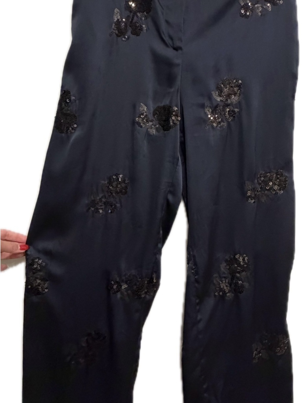 Zara Black Sequin Embellished Wide-Leg Trousers